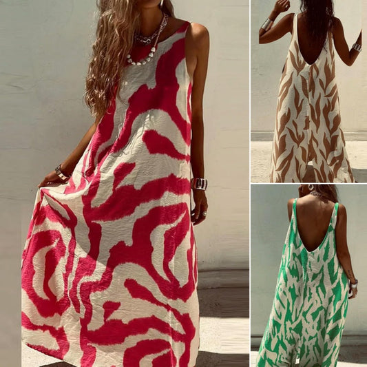 Robe dos nu sans manches à imprimé tendance pour femme