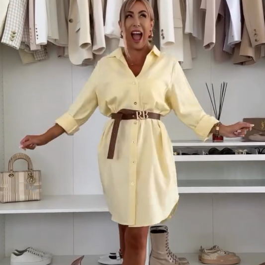 Robe chemise décontractée et élégante à col en V pour femme