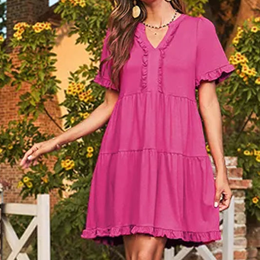 💕Nouveautés 2026 : 50 % de réduction !!💃👗Robe à volants et à encolure en V pour femm