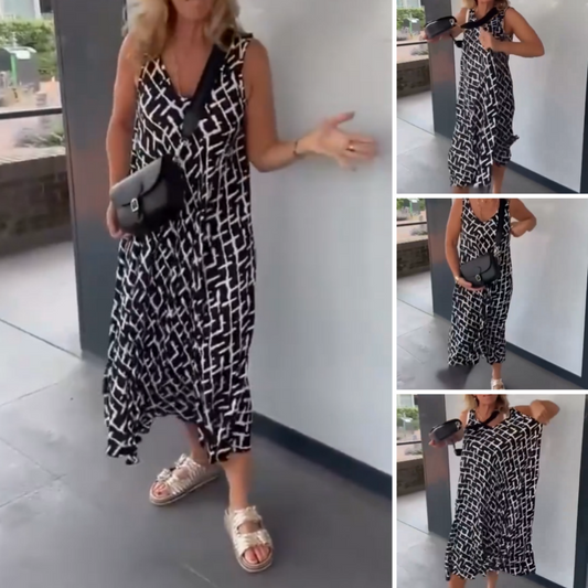 ✨Durée limitée pour l'été - 50% de réduction✨Robes imprimées sans manches à col en V pour femmes