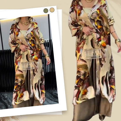 Ensemble deux pièces imprimé stylisé - Top long et pantalon large