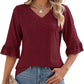 Hauts élégants à manches volantées et col en V pour femmes