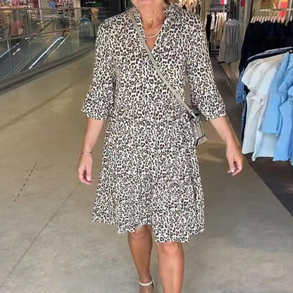 🌸Vente chaude d'été -49 %🌸Robe ample à col en V et imprimé léopard tendance pour femme