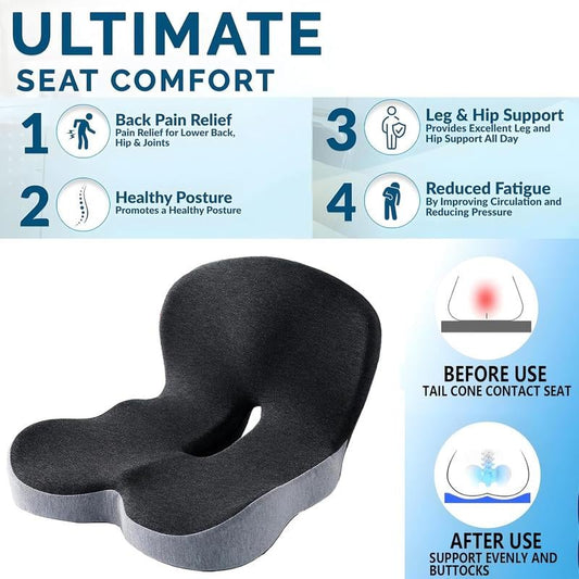 💎 60% DE RÉDUCTION ! 💎 Siège Antidérapant en Mousse à Mémoire de Forme – Soulagement Sciatal, Housse Respirante & Maintien Universel pour Voiture, Bureau et Plus
