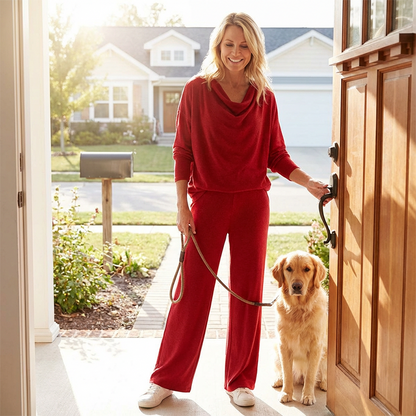 Ensemble 2 pièces pour femme : haut à manches longues à col bénitier et pantalon