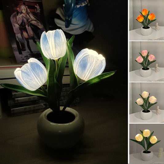 📢📢50 % de réduction !! ⏰ Lampe de Table LED Tulipe – Fleur Artificielle Réaliste + Veilleuse Chaleureuse, Décoration Romantique pour Chambre, Mariage & Cadeau 💐✨