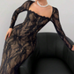 🎁Nouveauté 50 % DE RÉDUCTION💥Robe longue moulante à manches longues et superposition de dentelle pour femme