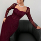 🎁Nouveauté 50 % DE RÉDUCTION💥Robe longue moulante à manches longues et superposition de dentelle pour femme
