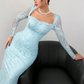 🎁Nouveauté 50 % DE RÉDUCTION💥Robe longue moulante à manches longues et superposition de dentelle pour femme