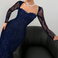 🎁Nouveauté 50 % DE RÉDUCTION💥Robe longue moulante à manches longues et superposition de dentelle pour femme