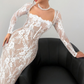 🎁Nouveauté 50 % DE RÉDUCTION💥Robe longue moulante à manches longues et superposition de dentelle pour femme