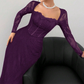 🎁Nouveauté 50 % DE RÉDUCTION💥Robe longue moulante à manches longues et superposition de dentelle pour femme