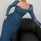 🎁Nouveauté 50 % DE RÉDUCTION💥Robe longue moulante à manches longues et superposition de dentelle pour femme