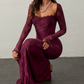🎁Nouveauté 50 % DE RÉDUCTION💥Robe longue moulante à manches longues et superposition de dentelle pour femme