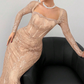 🎁Nouveauté 50 % DE RÉDUCTION💥Robe longue moulante à manches longues et superposition de dentelle pour femme