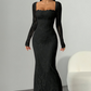 🎁Nouveauté 50 % DE RÉDUCTION💥Robe longue moulante à manches longues et superposition de dentelle pour femme