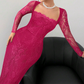 🎁Nouveauté 50 % DE RÉDUCTION💥Robe longue moulante à manches longues et superposition de dentelle pour femme