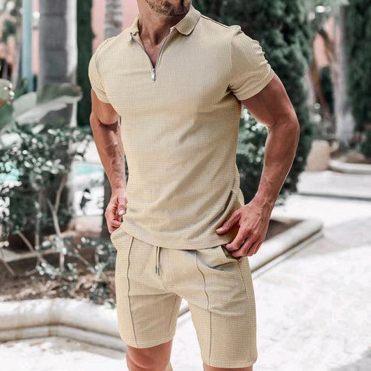 Ensemble Deux Pièces Décontracté d'Été pour Hommes T-shirt avec Col à Revers et Short