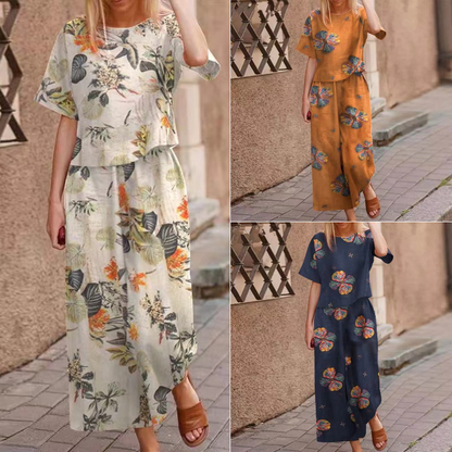 Ensemble 2 pièces haut et pantalon imprimé ample pour femme