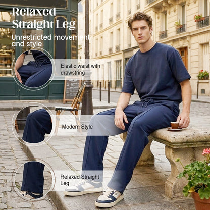 Pantalon droit pour homme à taille élastique avec cordon de serrage