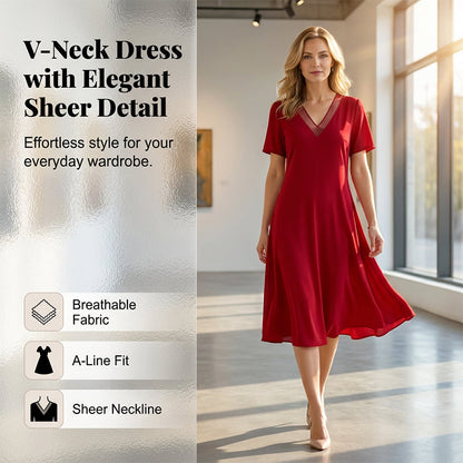 Robe Élégante Femme avec Col V en Tulle