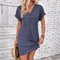 Robes pour femmes à col en V, manches roulées et boutons, unies