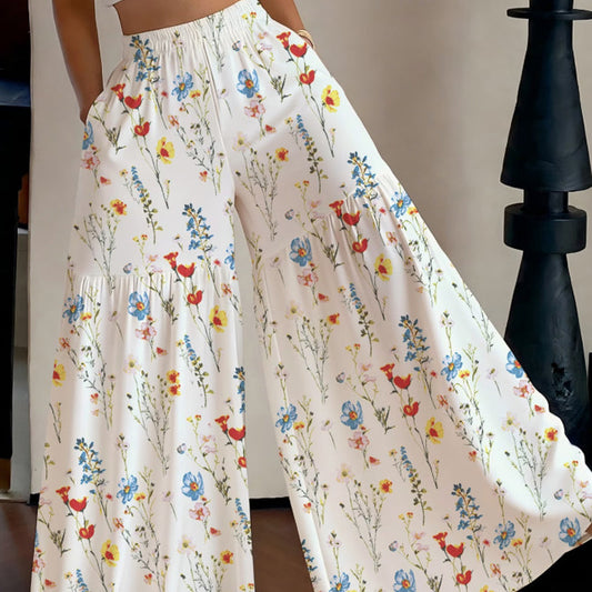 Pantalon large à imprimé floral pour femme