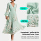Robe plissée à manches longues et col en V, imprimé floral