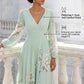 Robe plissée à manches longues et col en V, imprimé floral