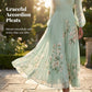Robe plissée à manches longues et col en V, imprimé floral
