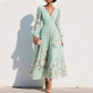 Robe plissée à manches longues et col en V, imprimé floral