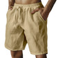 (S-3XL) 🌿 Short homme en coton et lin uni, cordon de serrage élastique