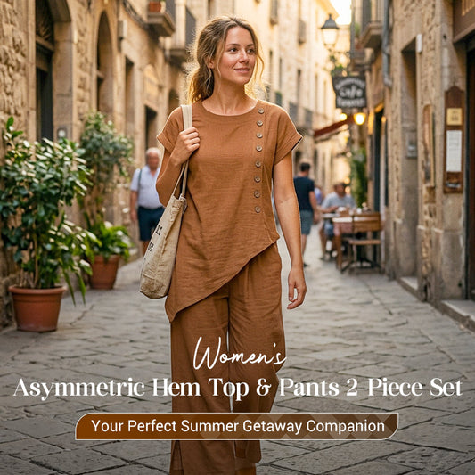 Ensemble 2 pièces pour femme : haut à ourlet asymétrique et pantalon