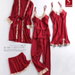 Ensemble 5 pièces de pyjama sexy en soie glacée de luxe