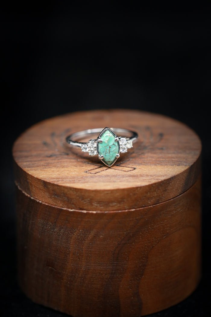 ?Bague en argent avec diamant turquoise naturelle-4