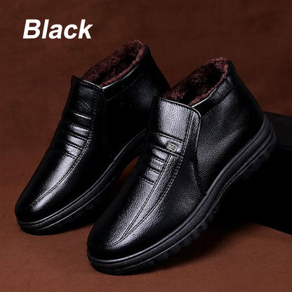 🎁[Meilleur cadeau] Chaussures en cuir chaudes et confortables pour hommes, doublées de peluche