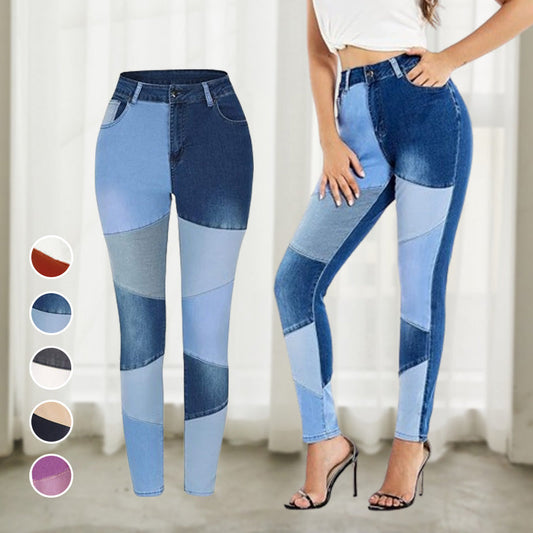 🔥Livraison gratuite🔥Jeans Confortables pour Femmes avec Patchwork Bicolore à La Mode